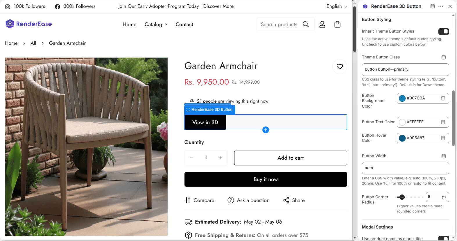 Shopify 3D Button Edit